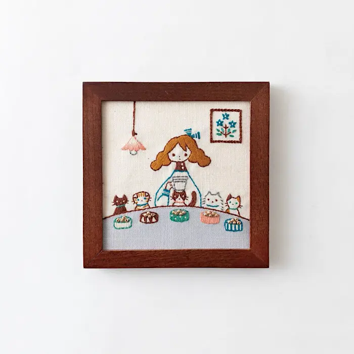 ‘Life with a Cat’ Dining, Framed Embroidery Kit - LECIEN COSMO