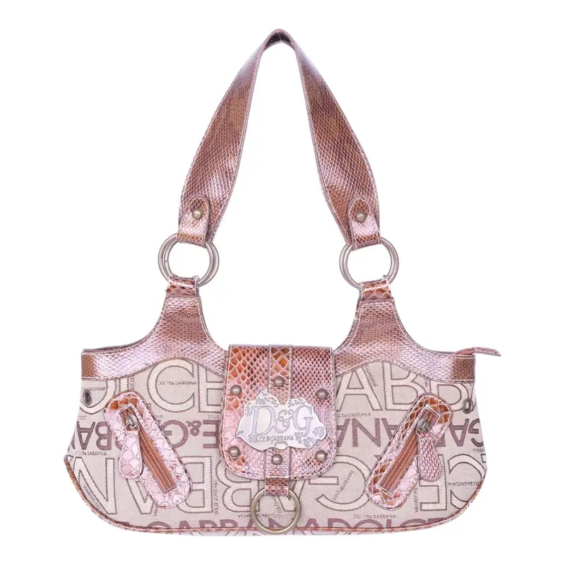 Logo Schoudertas Monogram Canvas Roze met Studs