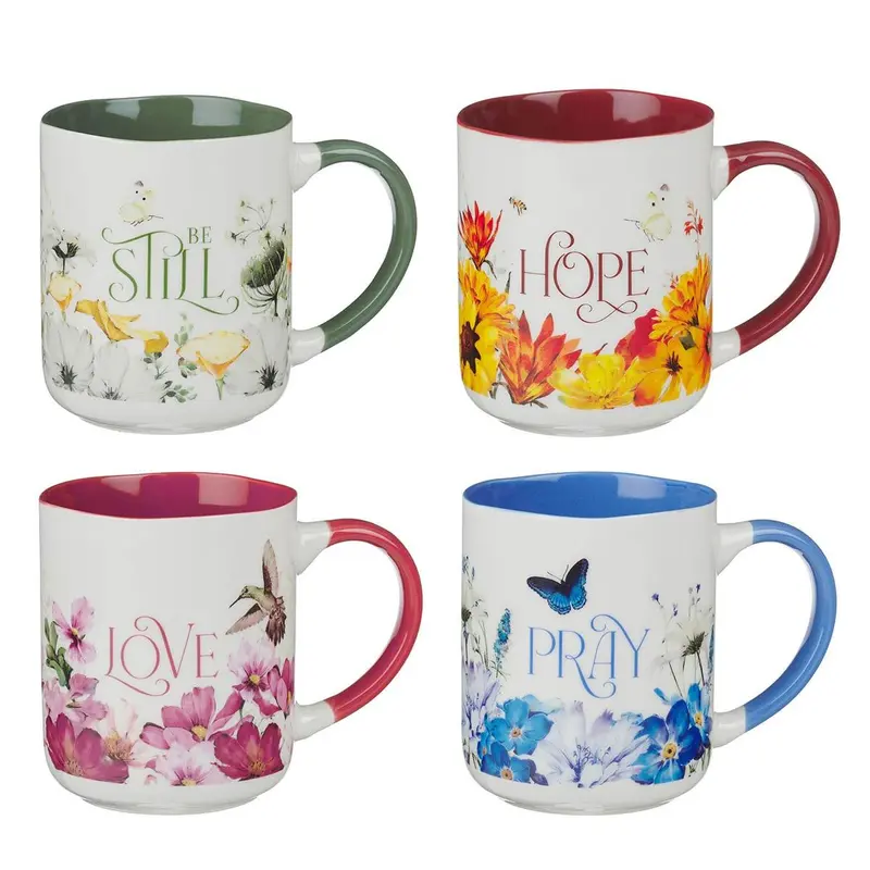 Love, Hope, Pray, Be Still Mug Set 4 pc