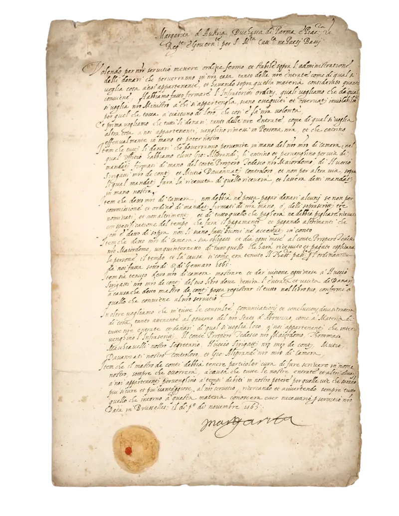 Margaret of Parma secures her finances before leaving the Netherlands