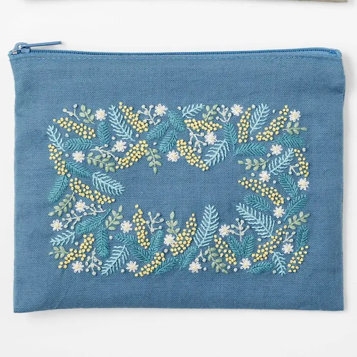 Mimosa Flower Garden Zipper Pouch Embroidery Kit - LECIEN COSMO