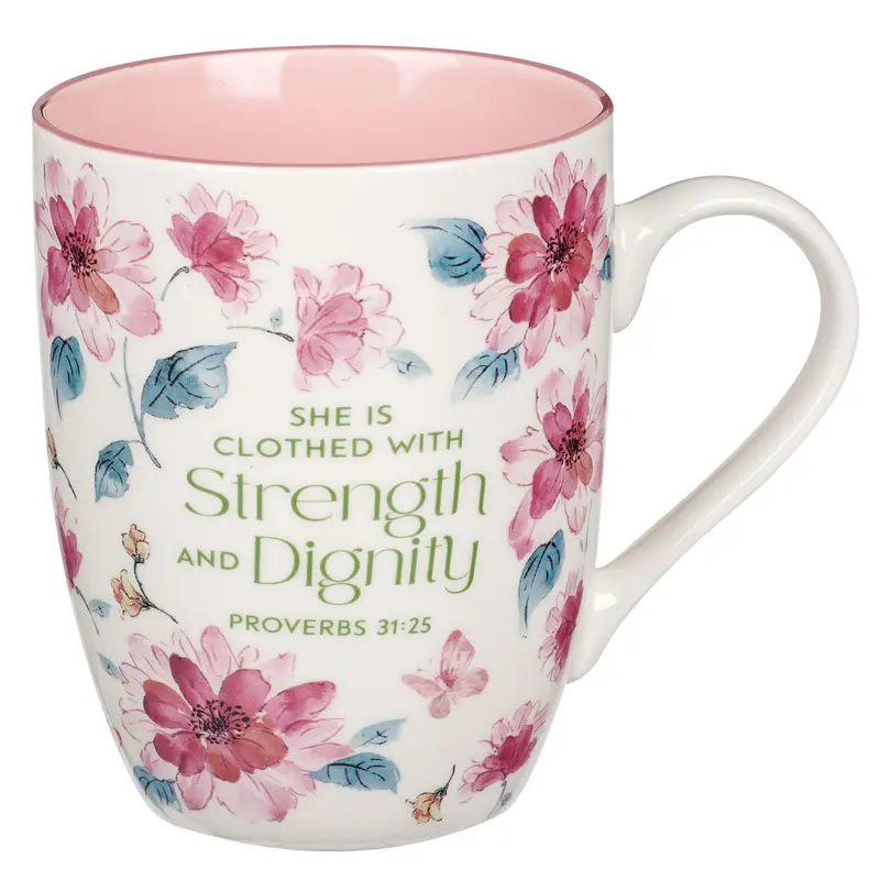 Mug Pink Floral Strength & Dignity Prov. 31
