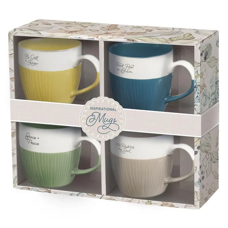 Mug Set 4pc Blue, Taupe, Yellow and Green