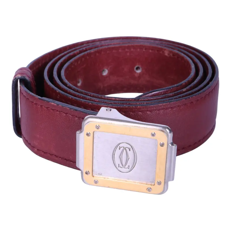 Must Riem Bordeaux Leer - Two-Tone Plaque Gesp