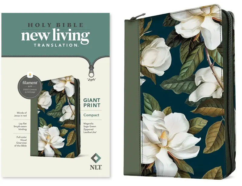 NLT Compact Giant Print Zipper Bible Filament-Enabled Edition With Zipper-Magnolia Sage Green LeatherLike