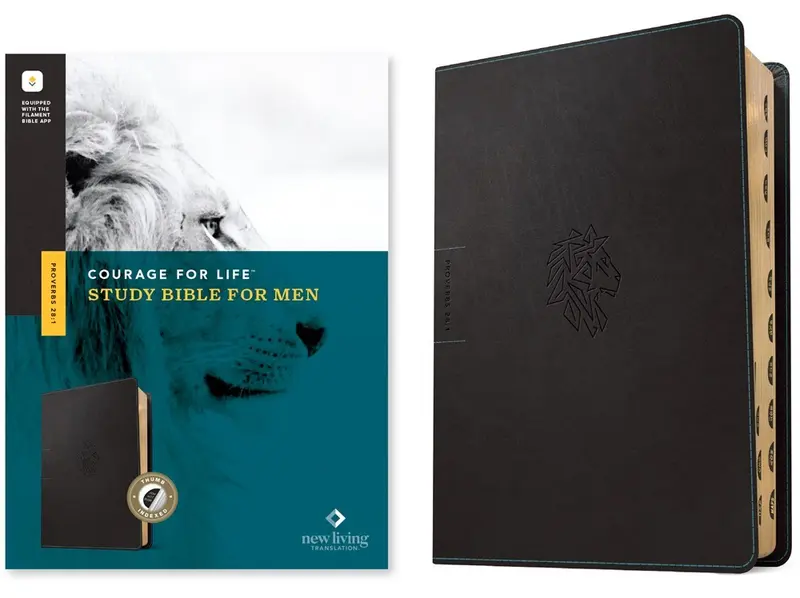 NLT Courage For Life Study Bible For Men Filament-Enabled Edition-Onyx Lion LeatherLike Indexed