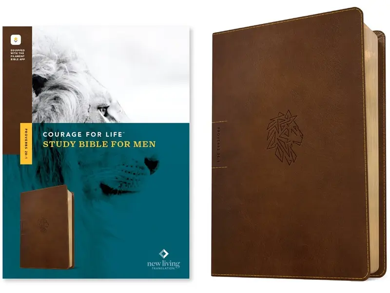 NLT Courage For Life Study Bible For Men Filament-Enabled Edition-Rustic Brown Lion LeatherLike