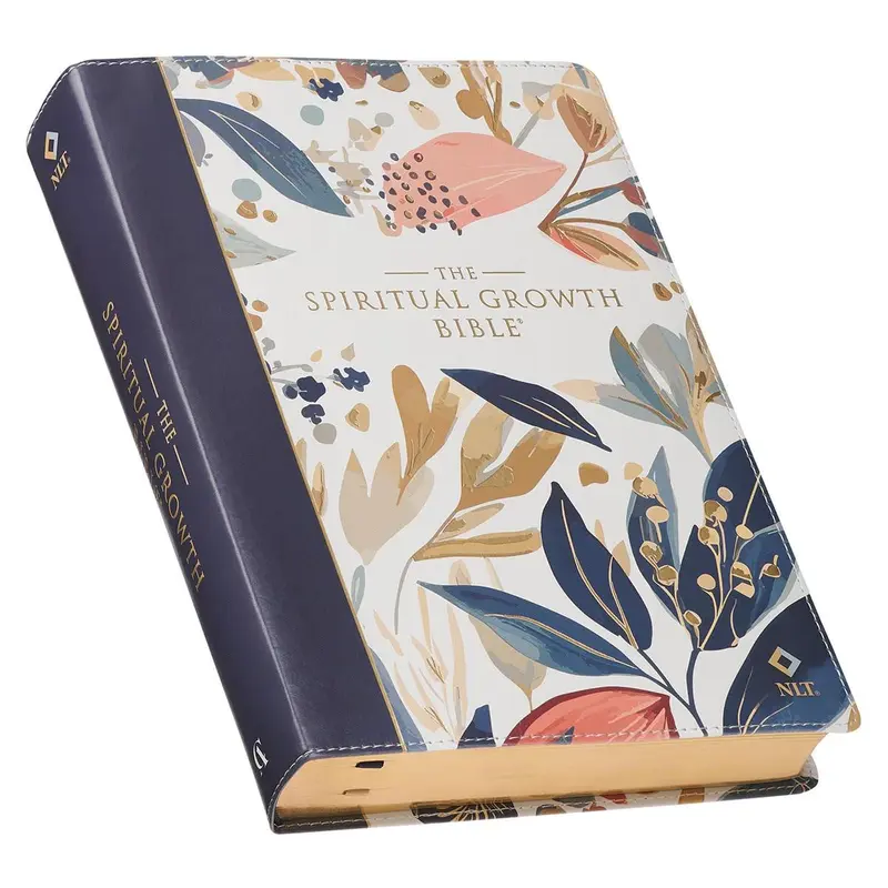 NLT The Spiritual Growth Bible Faux Leather Navy with leaves