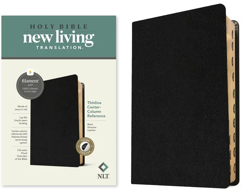 NLT Thinline Center-Column Reference Bible Filament-Enabled Edition-Black Genuine Leather Indexed)