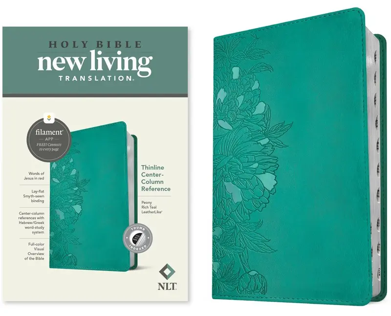 NLT Thinline Center-Column Reference Bible Filament-Enabled Edition-Peony Rich Teal LeatherLike Indexed