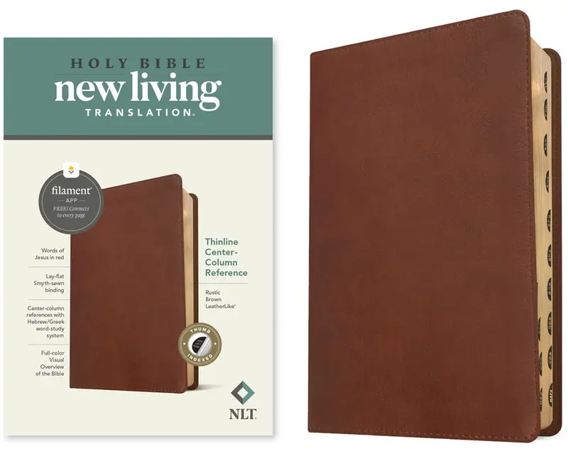 NLT Thinline Center-Column Reference Bible Filament-Enabled Edition-Rustic Brown LeatherLike Indexed