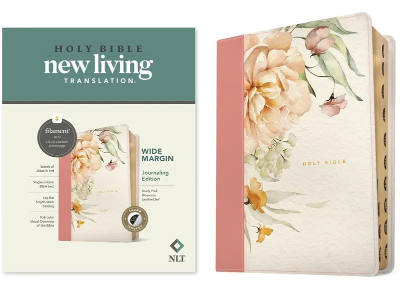 NLT Wide Margin Bible Filament-Enabled Edition-Dusty Pink Blossoms LeatherLike Indexed