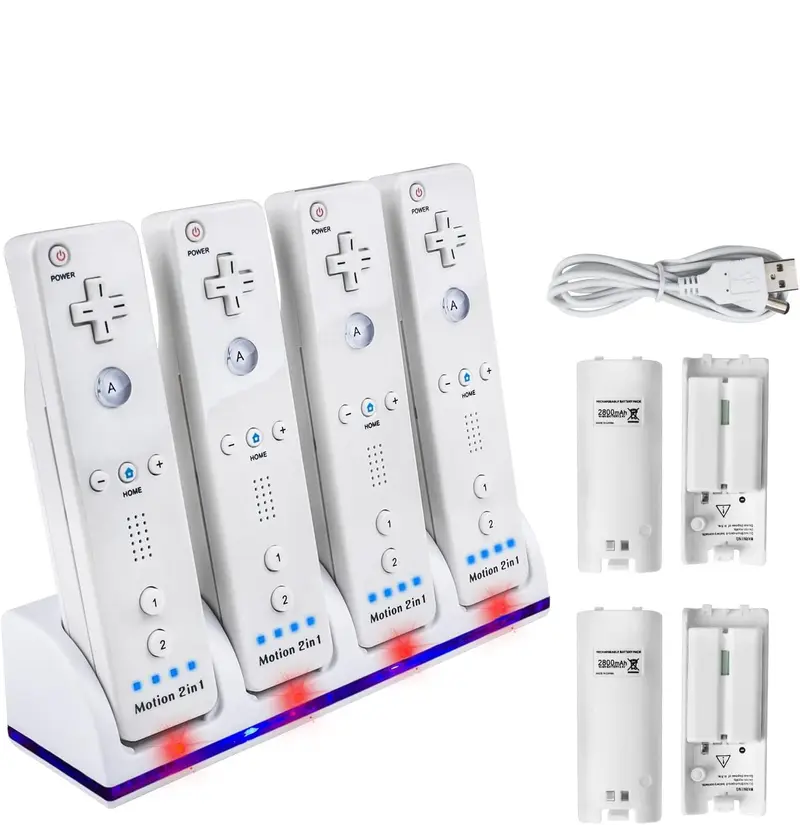 Oplaadstation Voor 4 Nintendo Wii Remotes - Batterij Oplader - Wit (Nieuw)
