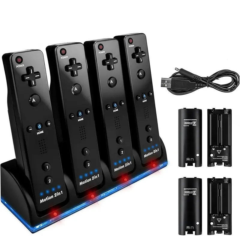 Oplaadstation Voor 4 Nintendo Wii Remotes - Batterij Oplader - Zwart (Nieuw)