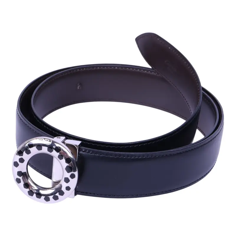 Panthère Reversible Leren Riem Zwart/Bruin - Ronde Panter Gesp