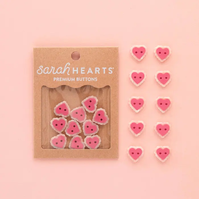 Pink Sweet Heart Small 5/8" Buttons - Sarah Hearts