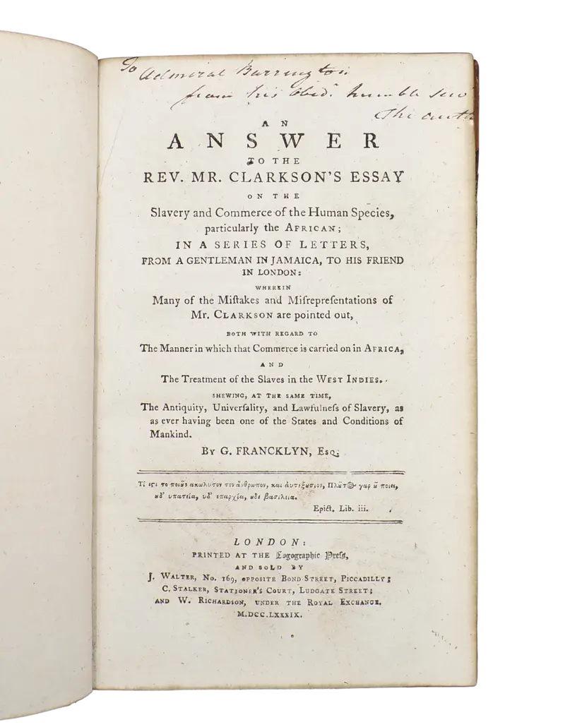 Presentation copy of a notorious pro-slavery tract