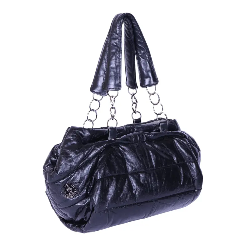 Puffer Shopper Gewatteerd Leer - Zwart