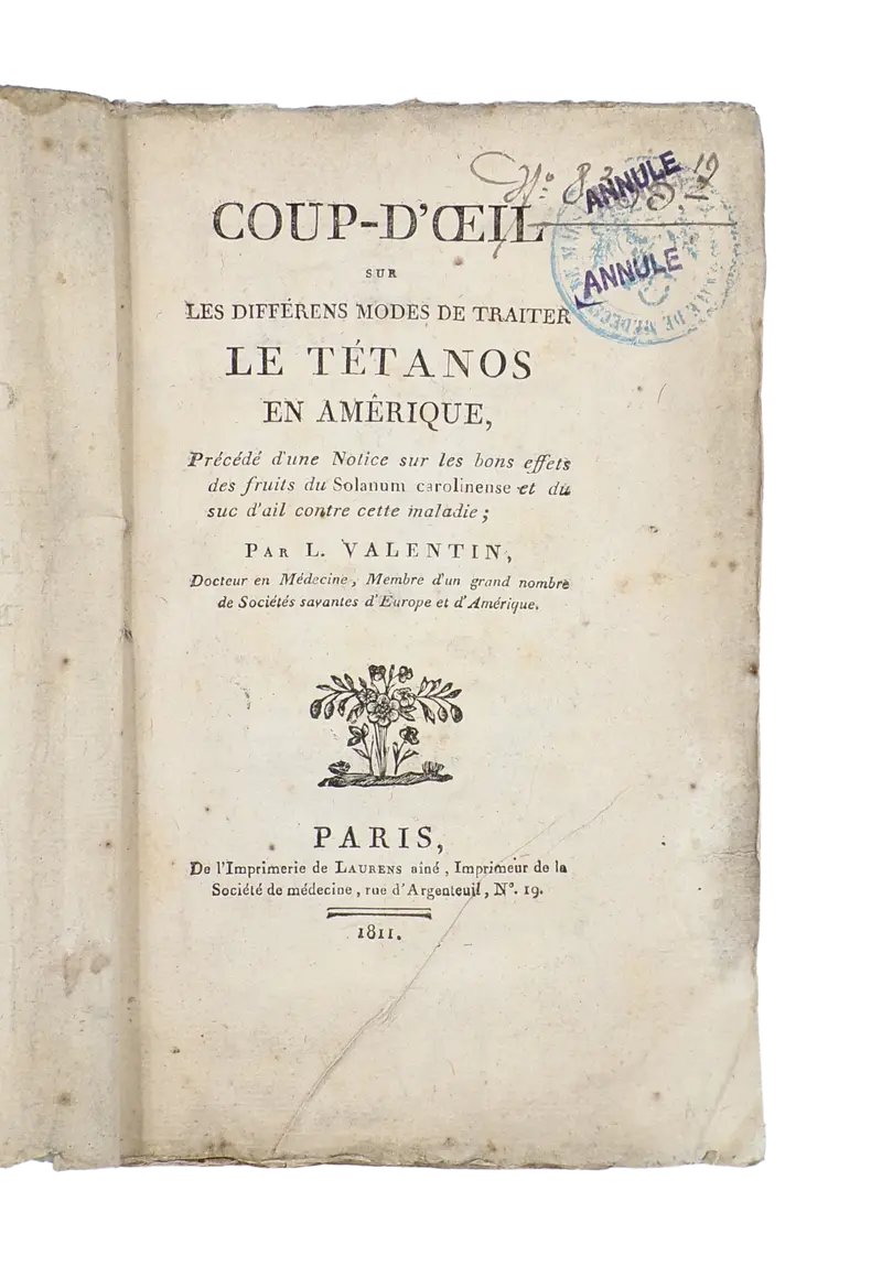 Rare treatise on tetanus in America, inscribed by the author