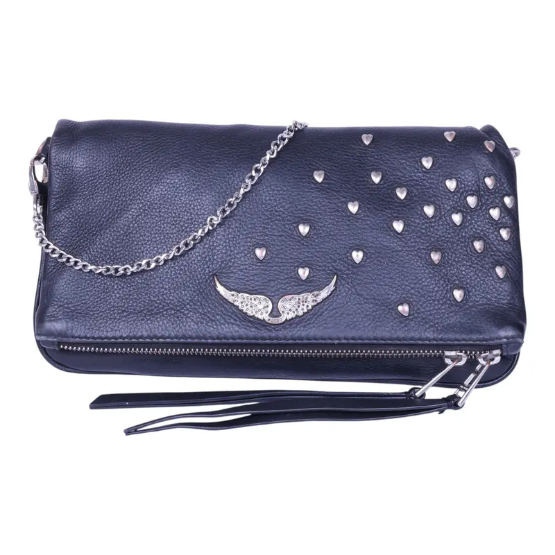Rock Clutch Zwart Leer met Hartstuds