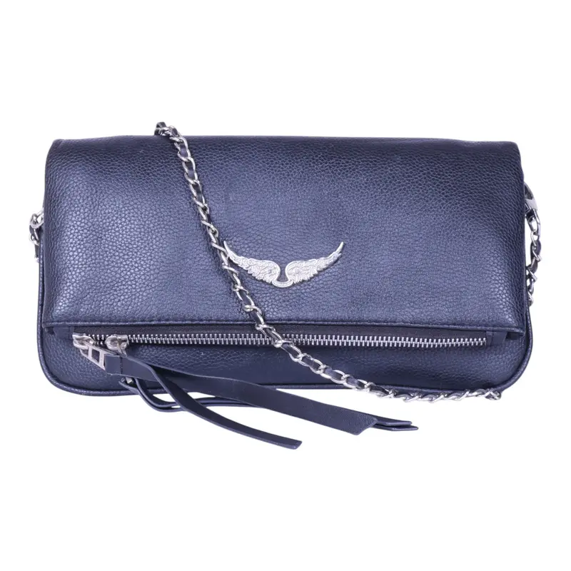 Rock Grained Leather Clutch - Zwart
