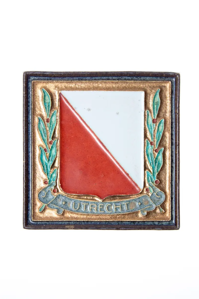 Royal Delft handpainted dutch tile with coats off Utrecht