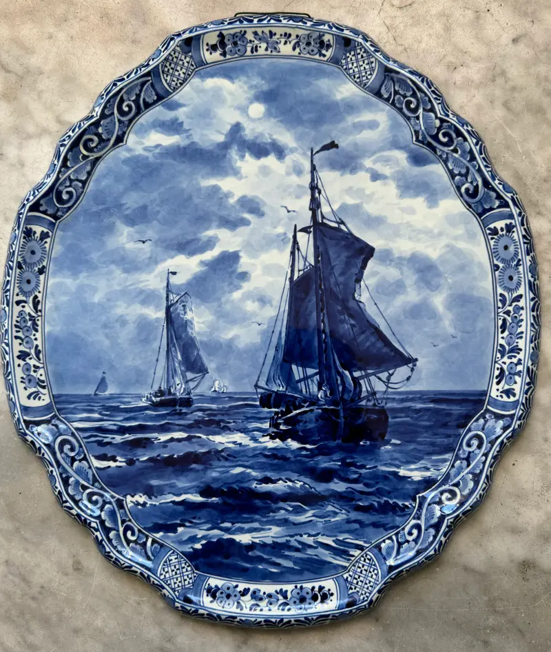 Royal Delft plaquette with ship after Mesdag