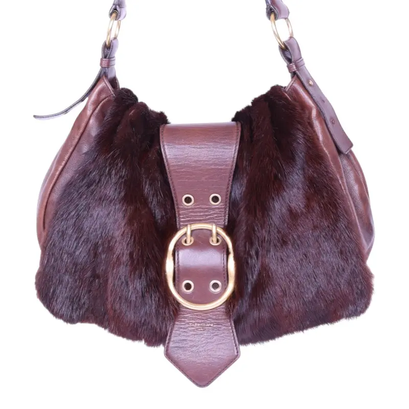 Sac Moscou Schoudertas Bruin Leer met Nertsbont