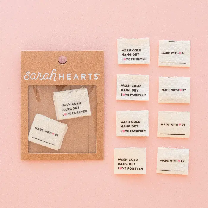 Sarah Hearts - Wash Cold Hang Dry Organic Cotton Sewing Garment Labels