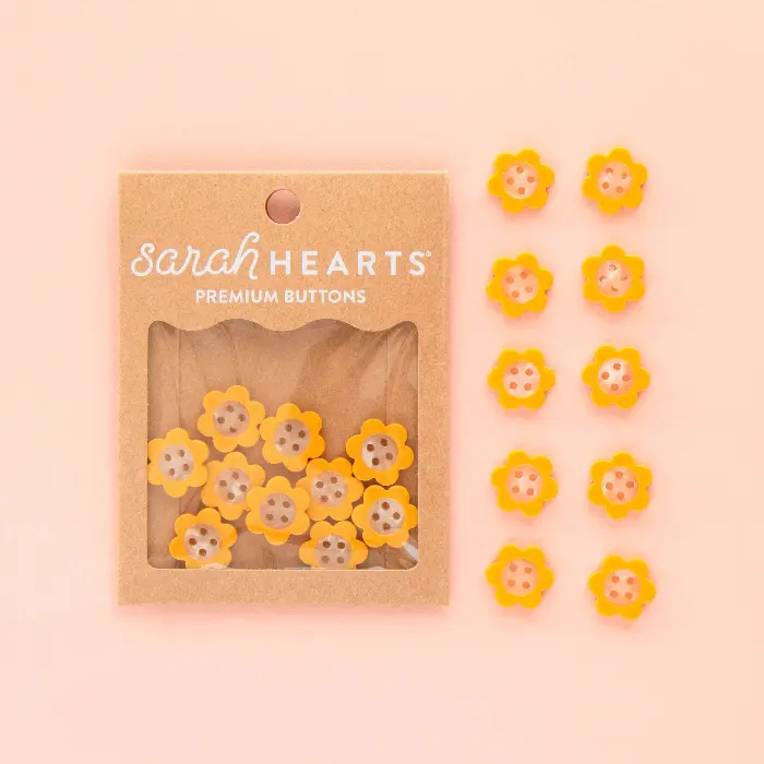 Sarah Hearts - Yellow Daisy Small 5/8" Buttons