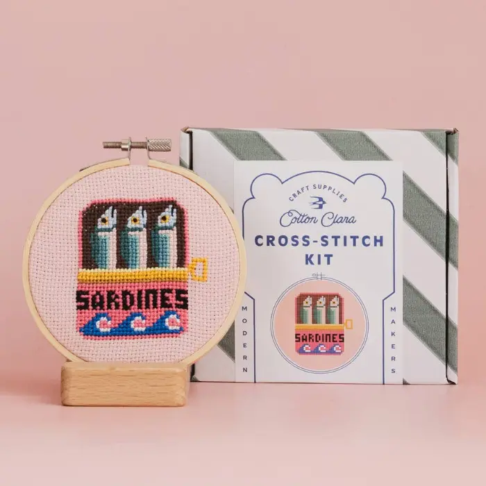 Sardines Cross Stitch Kit - Cotton Clara Craft Kits & Supplies