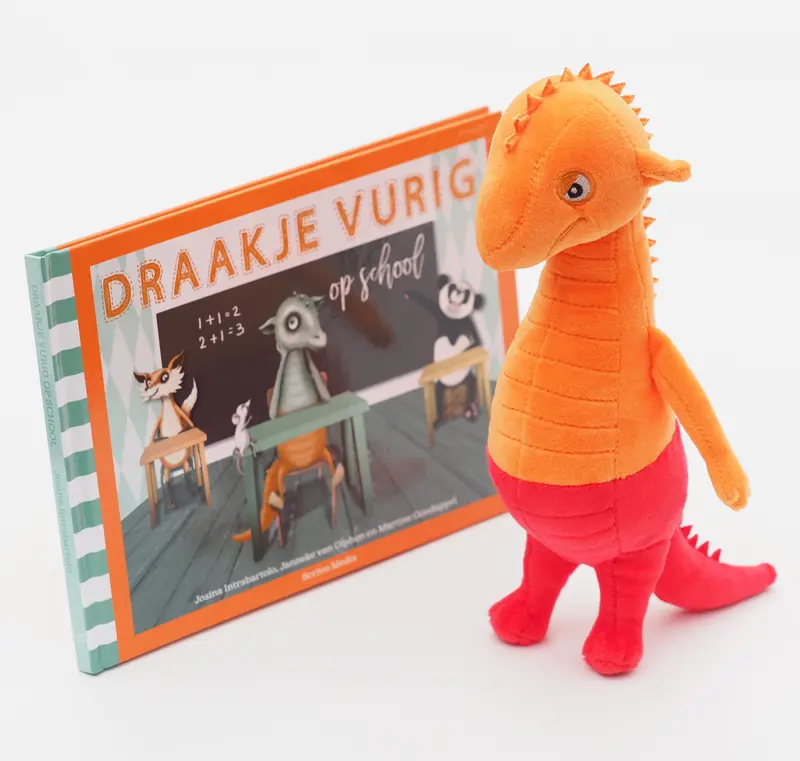 Set Draakje Vurig op school + Knuffel Draakje (oranje/rood)