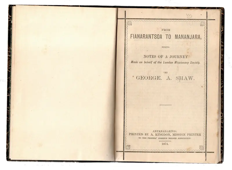Shaw, From Fianarantsoa to Mananjara, 1874.