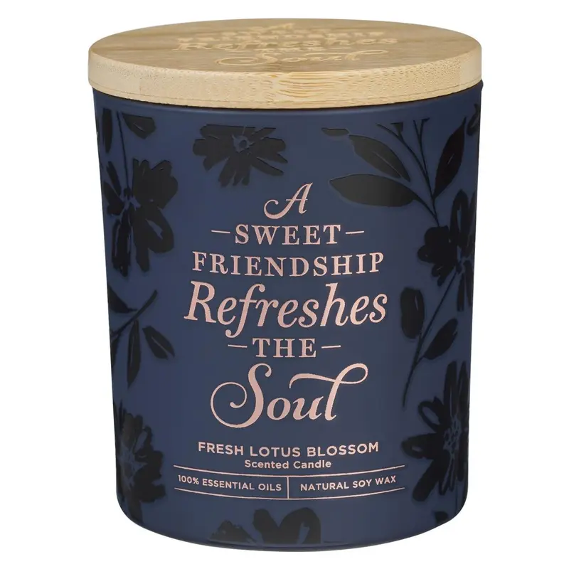 Sweet Friendship Glass Candle w/Bamboo Lid Navy