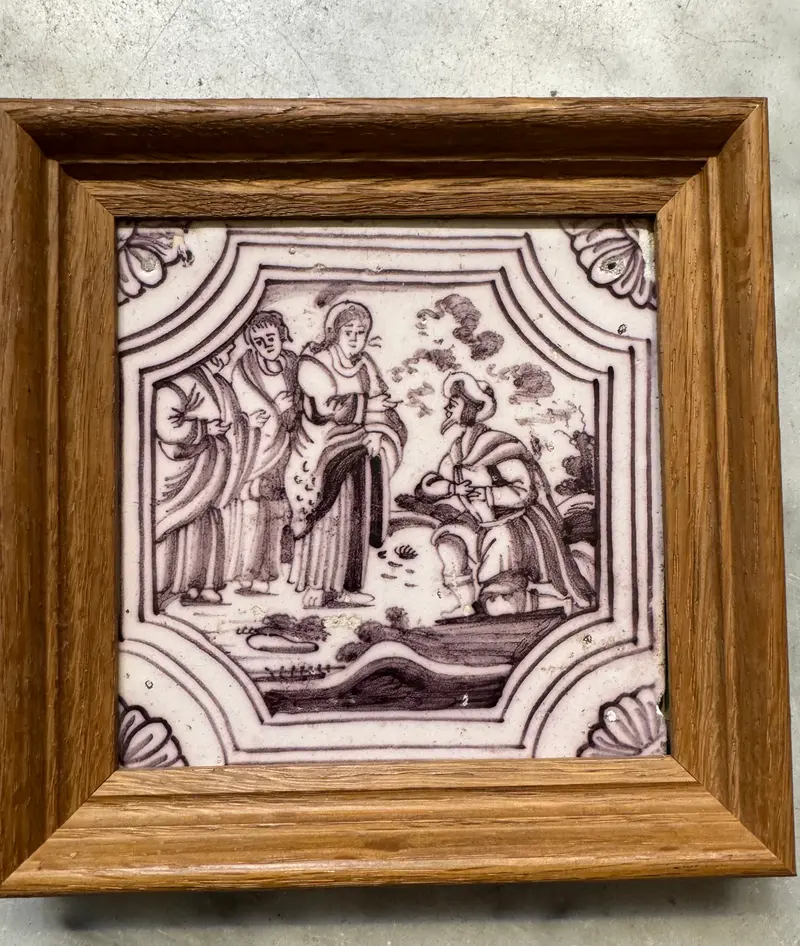 T124) manganese bible tile 18 th century