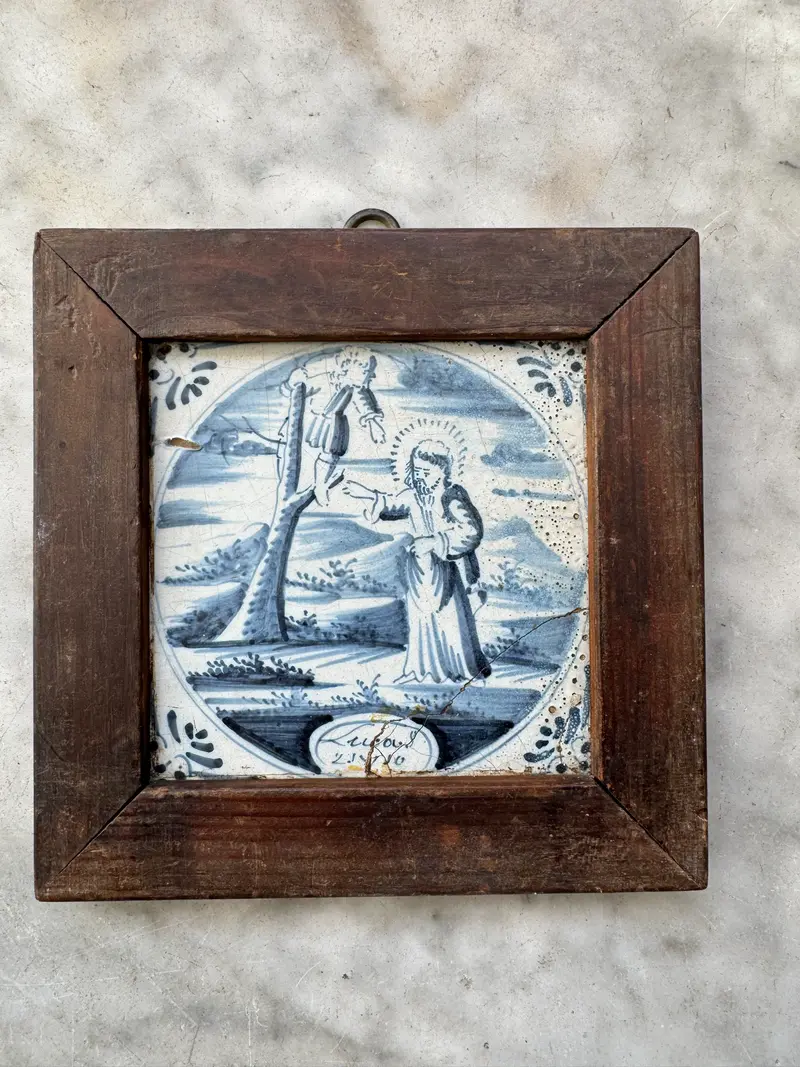 T143) delft bible tile blue and white