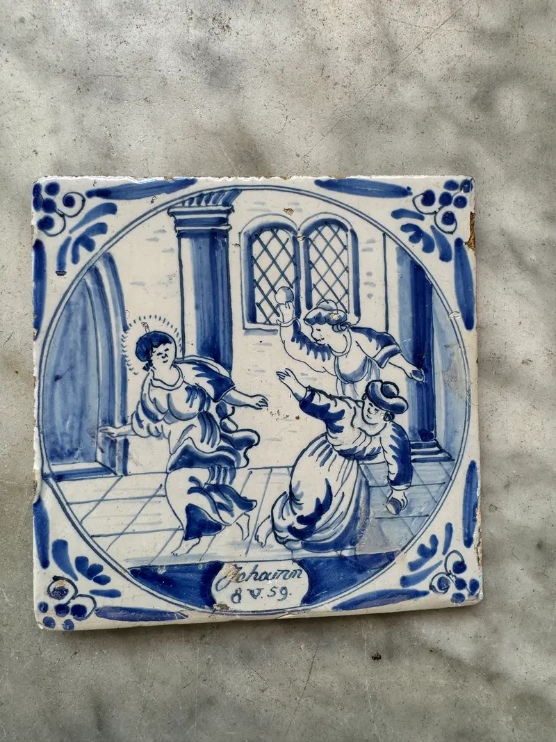 T148) bibical 18 th century delft tile