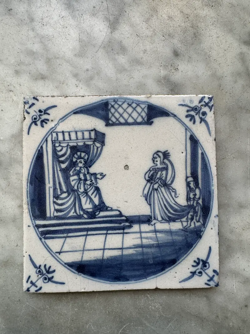 T158)Bible delft tile , 18 th century