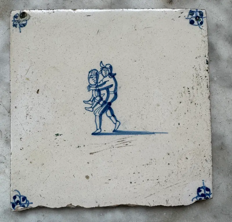 T88)18 th century tile , Children playing