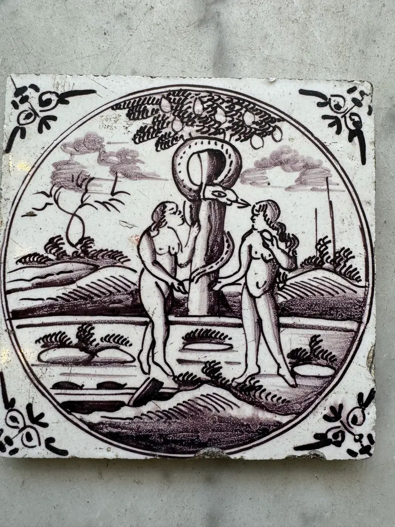 T98 Delft 18 th century bible tile Adam and Eve