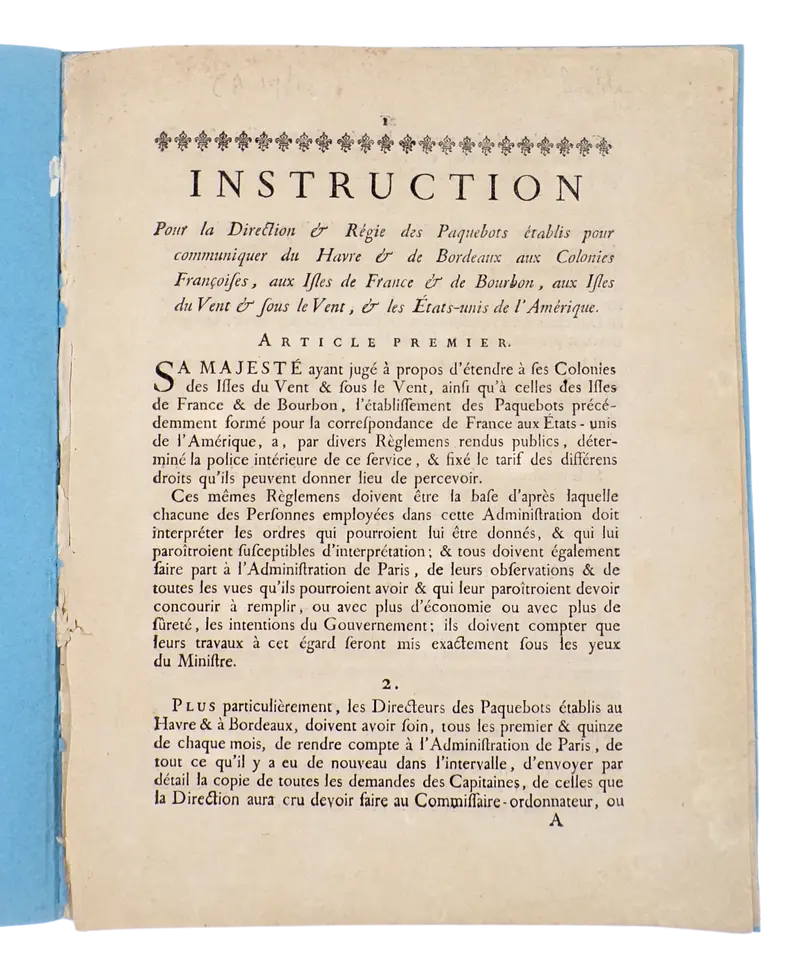 The establishment of the transatlantic Maritime Post