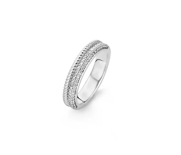 Ti Sento Double Stacked Ring CZ paved in 925 Sterling Silver