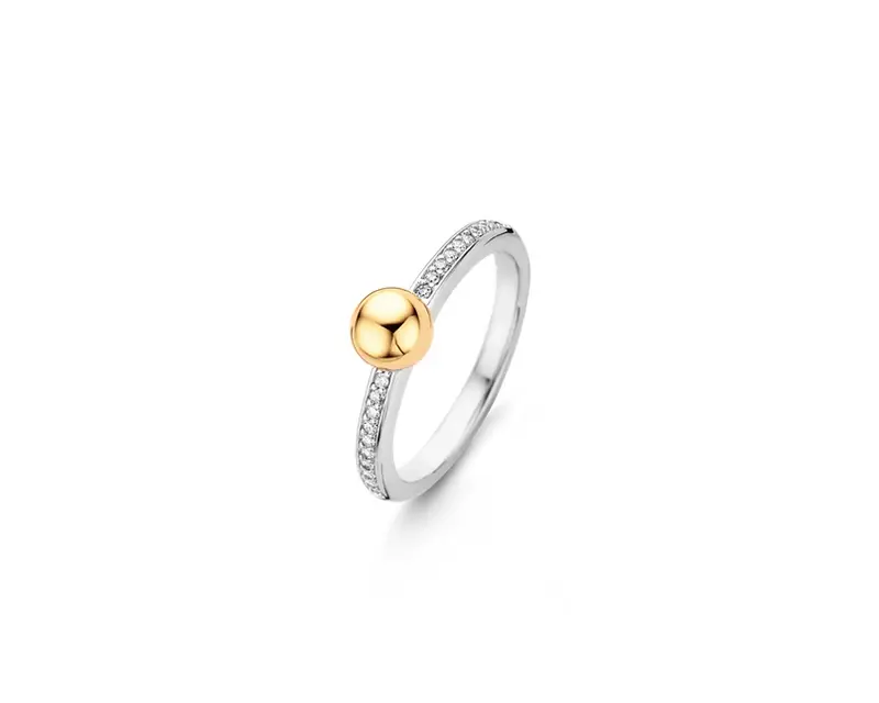 Ti Sento Golden Ball CZ paved Sterling Silver Ring