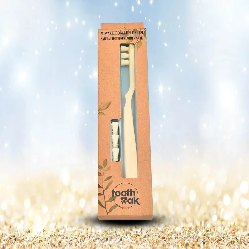 Toothwak Tandenborstel met 3 Miswak-borstels + navul (hout)