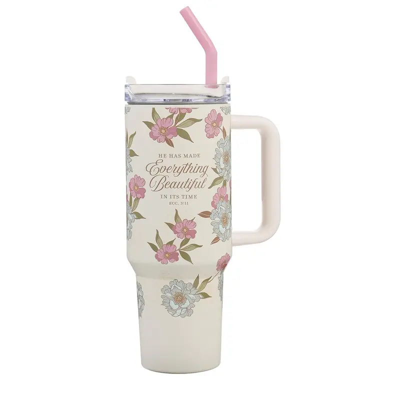 Tumbler w/straw SS Ivory Everything Beautiful Ecc. 3