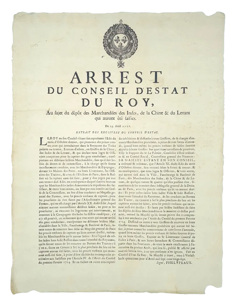 Unrecorded French Compagnie des Indes broadside, 1727.