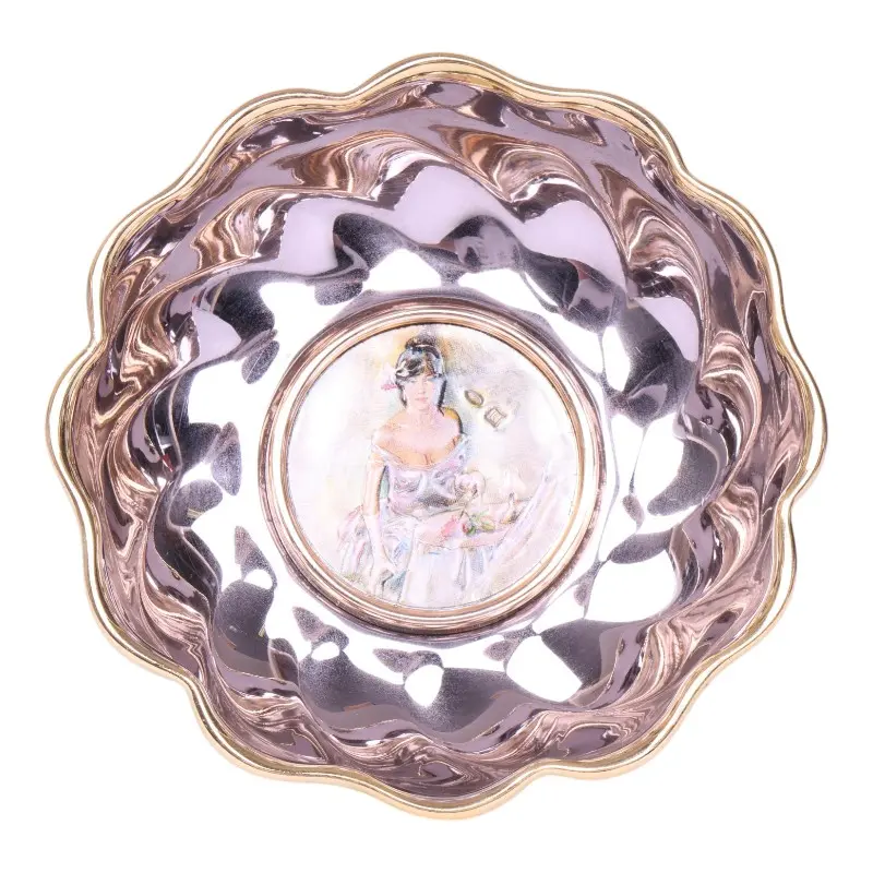 Verzilverde Decoratieschaal met Dame-medaillon - Italie