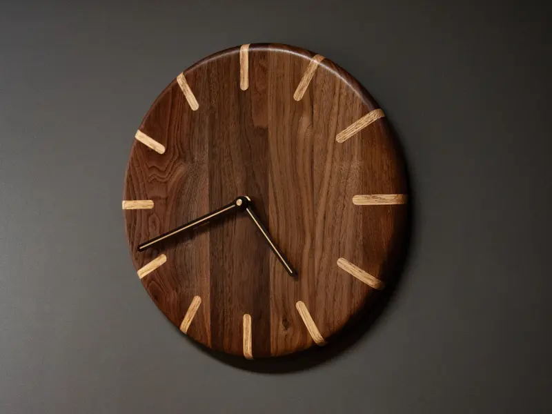 Walnoot & Eiken Klok | Wenge & Messing Wijzers | 40cm | Wandklok