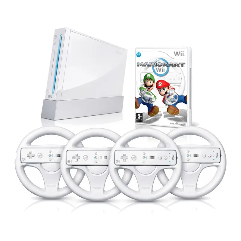 Wii Console - Wit + Mario Kart 4-spelers racebundel