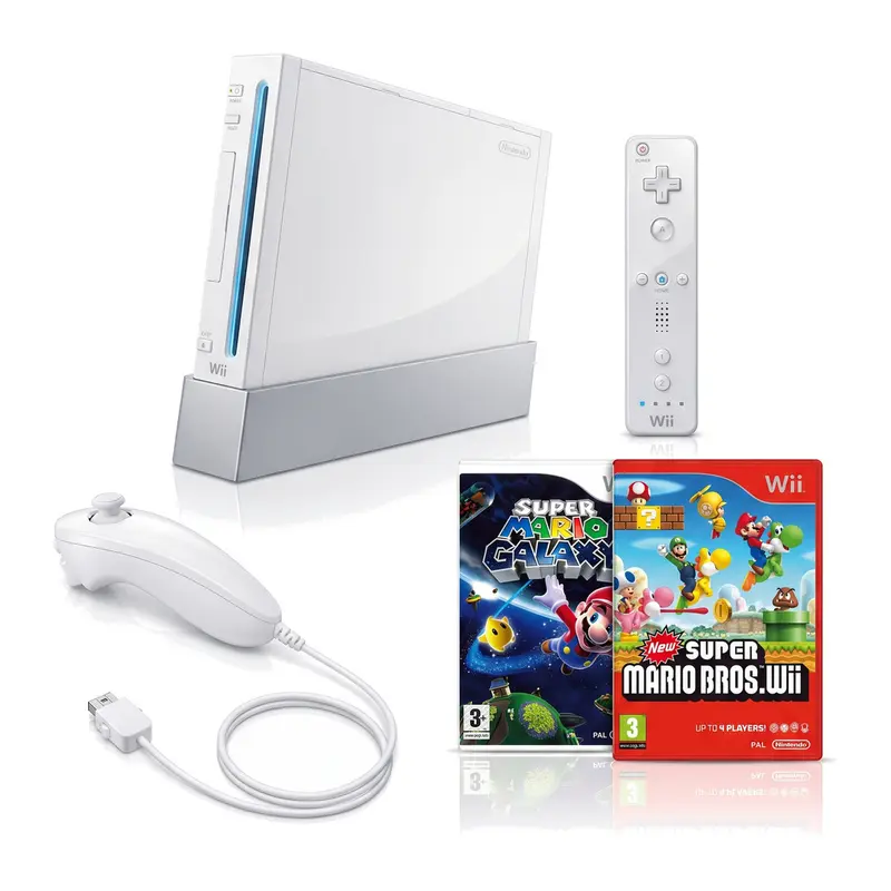 Wii Console - Wit + Super Mario Galaxy + New Super Mario Bros bundel
